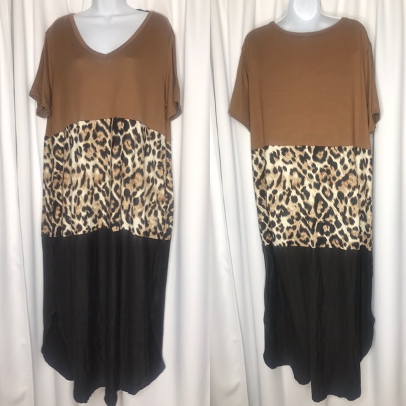 NEW Boutique Color Block Leopard Print Dress Plus - Picture 4 of 7